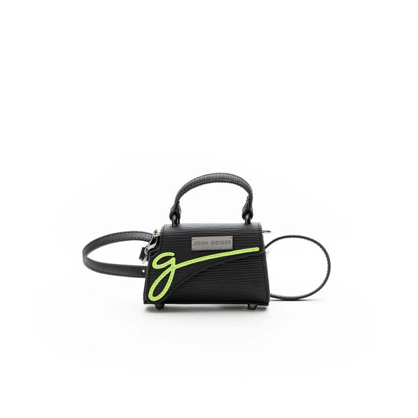 John Geiger MINI LOWERCASE FLAP BAG “BLACK/LIME”
