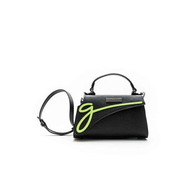John Geiger MEDIUM LOWERCASE FLAP BAG “BLACK/LIME”