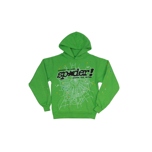 Sp5der Punk V2 Rhinestone Hoodie 'Bright Green'