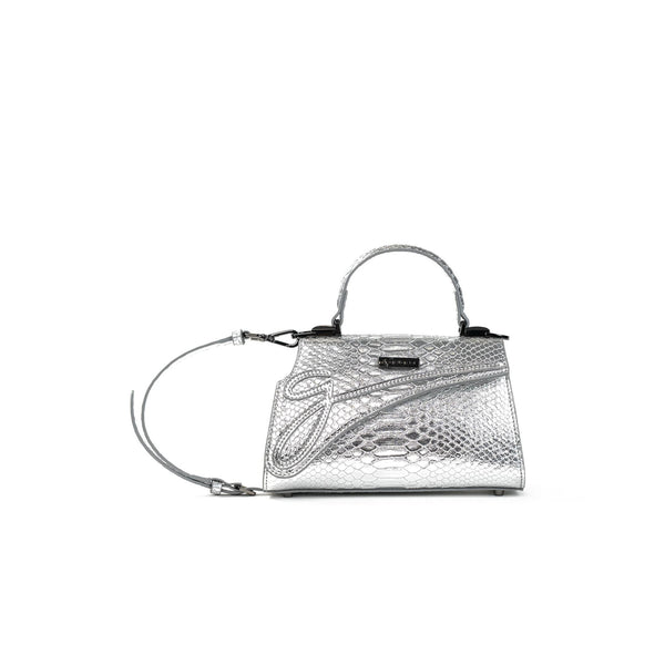 John Geiger MEDIUM CHROME PYTHON LOWERCASE FLAP BAG