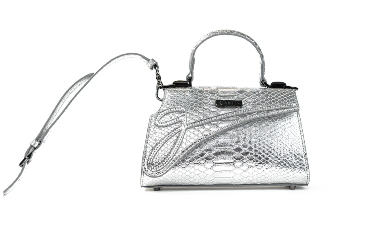 John Geiger MEDIUM CHROME PYTHON LOWERCASE FLAP BAG