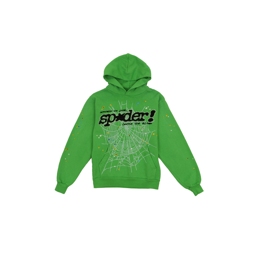 Sp5der Punk V2 Rhinestone Hoodie 'Bright Green'