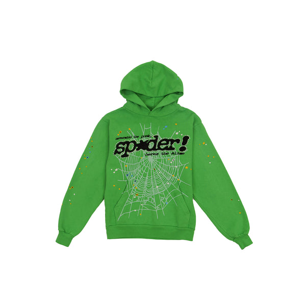 Sp5der Punk V2 Rhinestone Hoodie 'Bright Green'